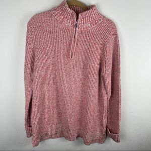Lands’ End Red Knitted Pullover Quarter Zip Sweater